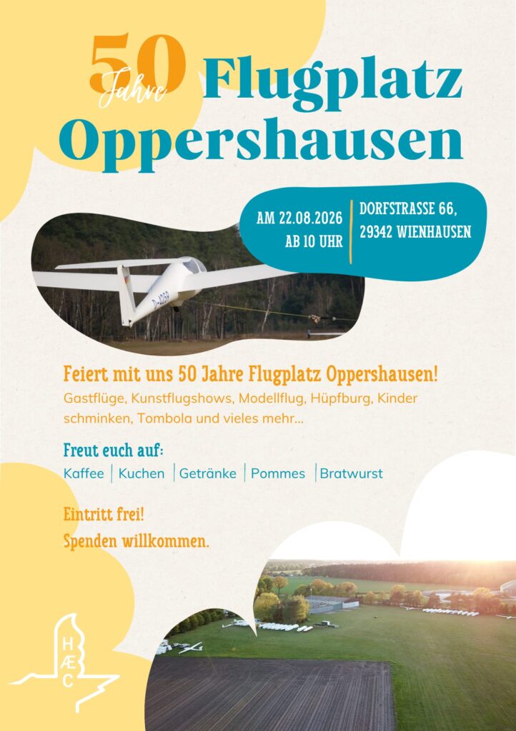 Flyer zum Jubiläumsfest 50 Jahre Flugplatz Oppershausen am 22. August 2026